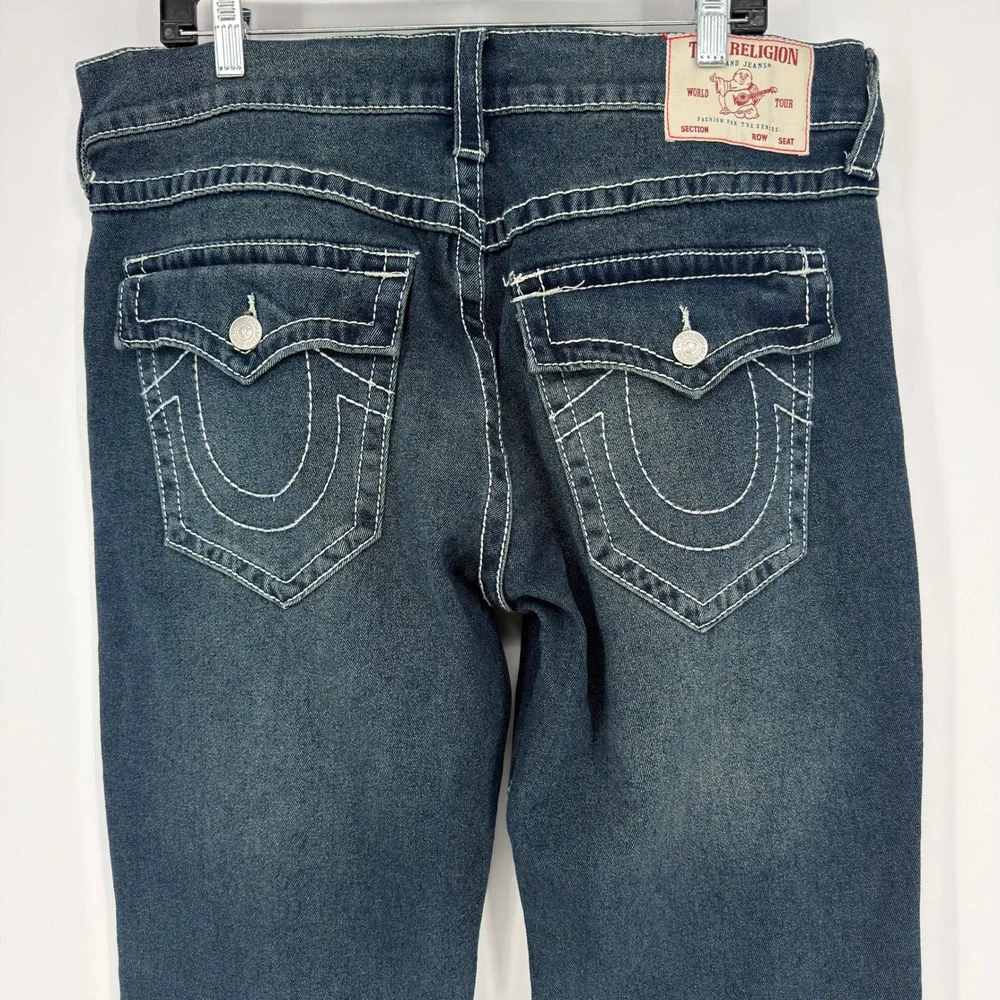 True Religion Ricky Relaxed Straight Dark Wash Contrast Stitch Jeans Mens 36